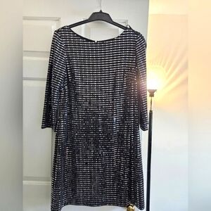 Jessica H.  Black Cocktail Dress with 3/4 Sleeves and Sequins
